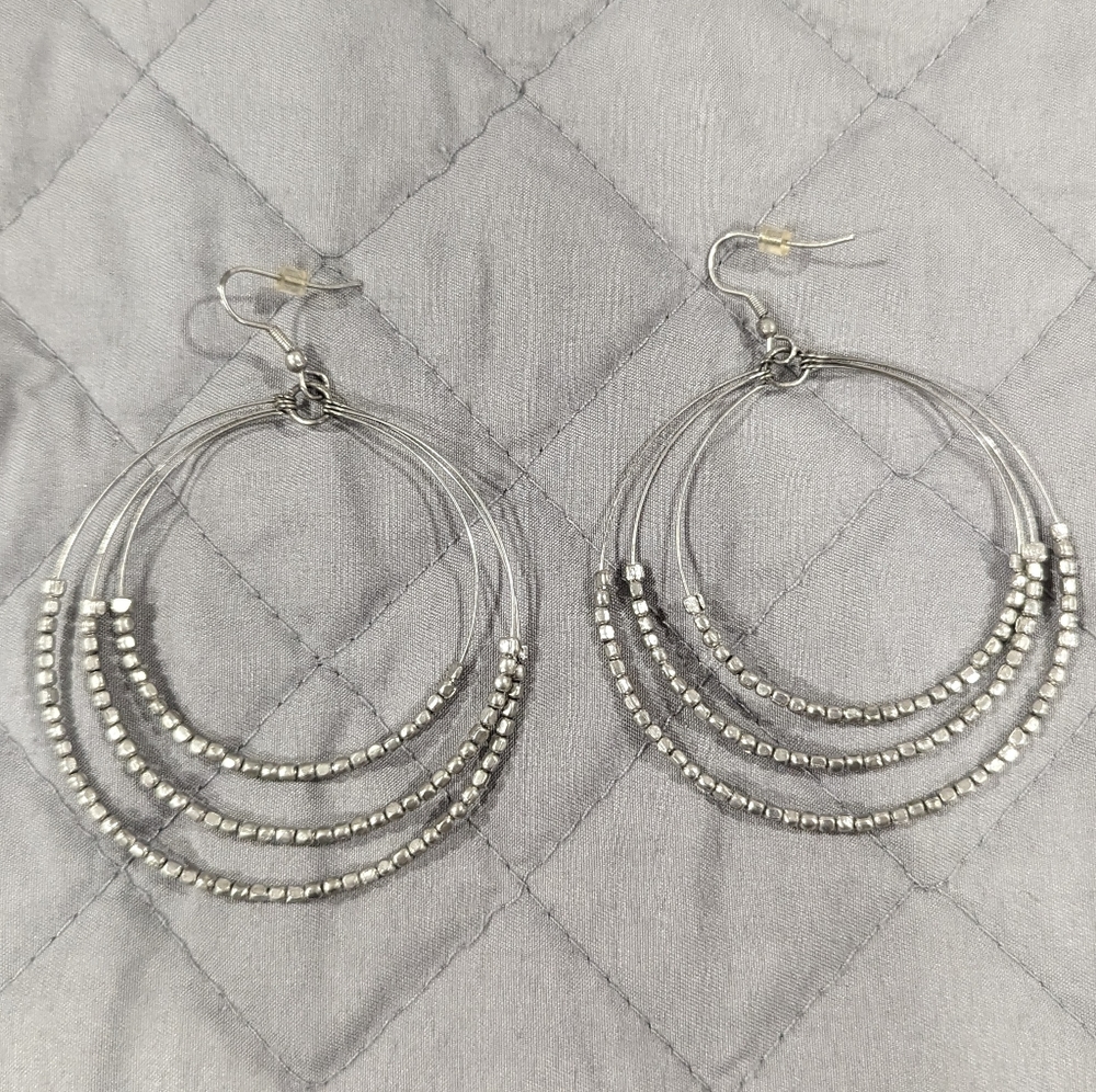STELLA & DOT Silver Bead Hoop Earrings
